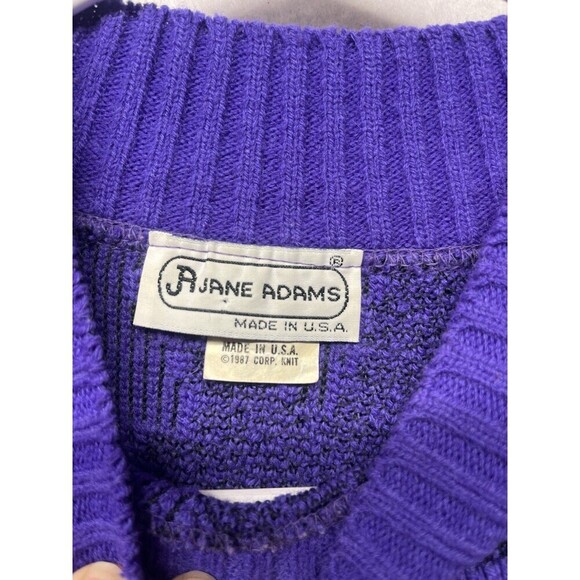 Vintage Jane Adams Sweater Acrylic 80s 1987 Corp Knit Purple Grapes Winery USA - Picture 2 of 4